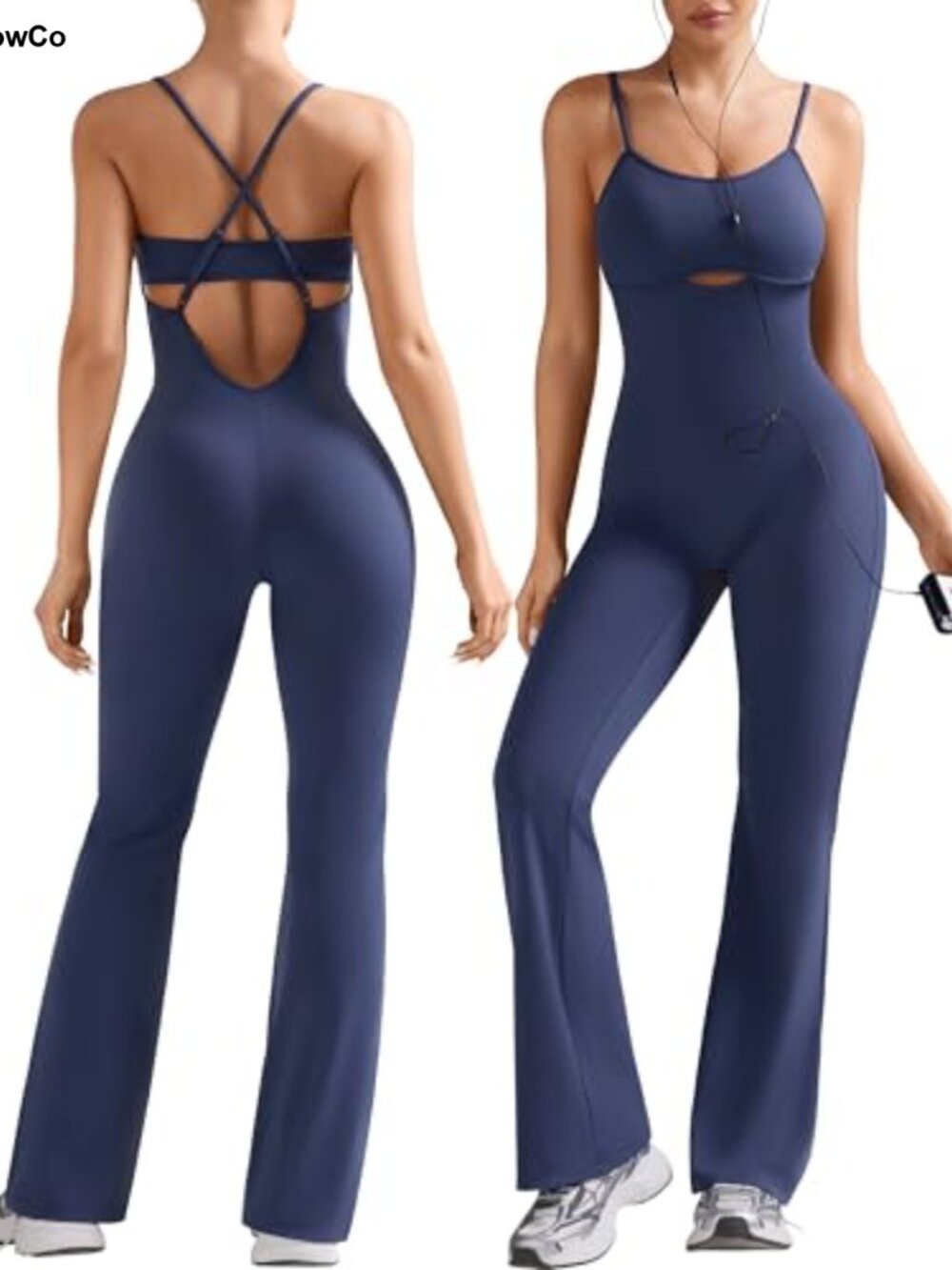 Women's Flare Workout Jumpsuit Backless One Piece Padded Yoga Outfit